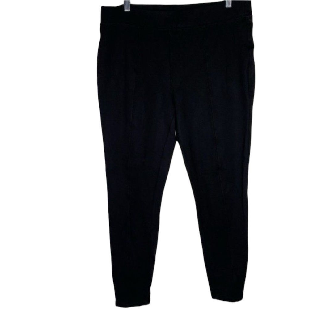 Stylus Black Ponte Pleated Stitched Front Pull On Stretch Nylon Rayon Pants L